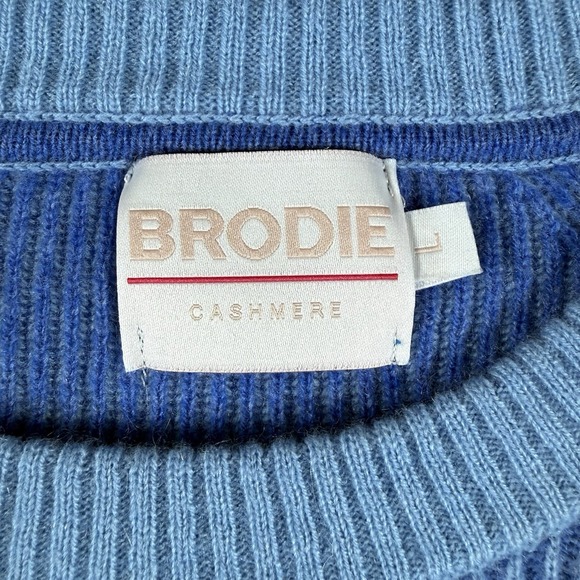 Brodie Sweater Women's Large Blue Cashmere Crew Neck Ribbed Romantic Soft Girl - Picture 4 of 8